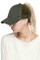 Olive C.C BASEBALL PONYCAP is a stylish and versatile accessory for any outfit. With its durable material and adjustable fit, it offers long-lasting comfort and protection from the sun. Plus, its classic baseball cap design adds a touch of sporty sophistication. Perfect for any casual or active occasion.
