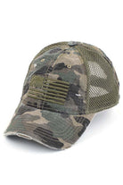 C.C AMERICAN FLAG EMBROIDERY CAMO BASEBALL CAP - Olive - BASEBALL CAP