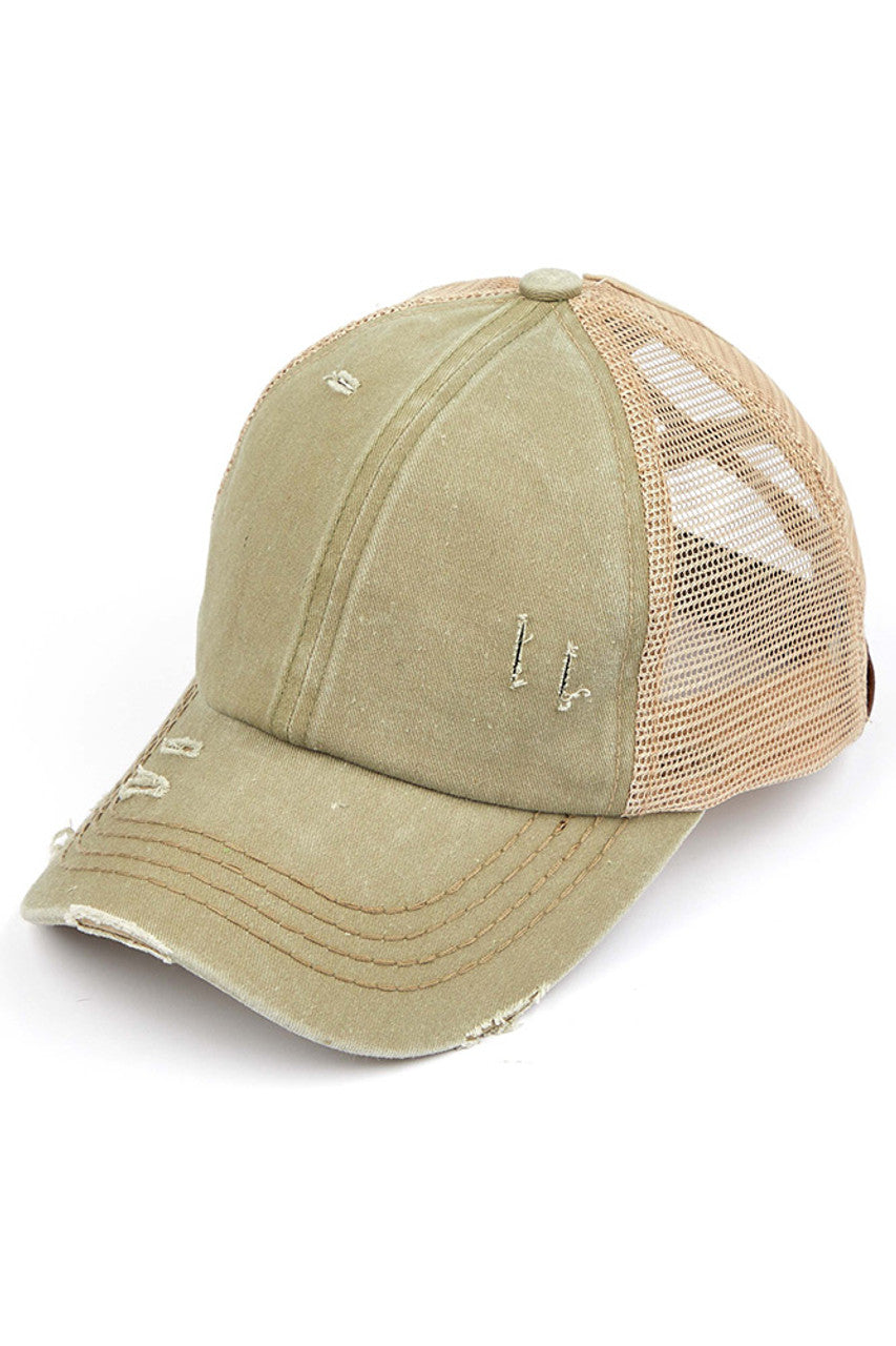 Olive C.C BASEBALL PONYCAP is a stylish and functional cap that combines the classic look of a baseball cap with the convenience of a ponytail holder. Made with high-quality materials and a comfortable fit, this cap is perfect for any outdoor activity. Stay cool and protected with the C.C BASEBALL PONYCAP.