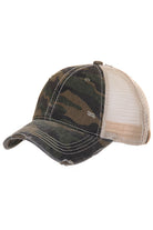olive C.C CAMOUFLAGE VINTAGE STYLE PONYCAP is perfect for anyone looking for a stylish and functional hat. Its camouflage design adds a unique touch to any outfit, while its vintage-style pony cap shape provides both style and functionality. Made with high-quality materials, this hat is sure to be a long-lasting accessory for any outdoor adventure.