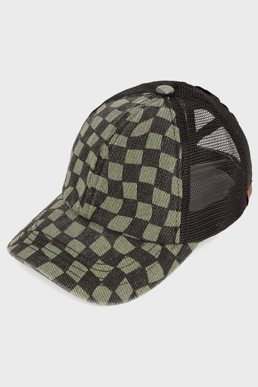 Olive C.C. CHECKERED PATTERN CRISS CROSS BASEBALL CAP is a stylish accessory for any outfit. The checkerboard pattern adds a trendy touch, while the crisscross design provides a unique and comfortable fit. Made from high-quality materials, this cap is durable and perfect for everyday wear.