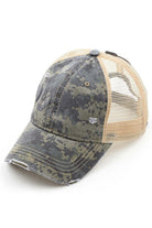 olive C.C Digital Camo Mesh Ponycap offers a unique and stylish design paired with functionality. Its digital camouflage pattern and mesh material provide a modern look while keeping your head cool. Perfect for outdoor activities or casual wear, this cap is a must-have for any fashion-forward individual.