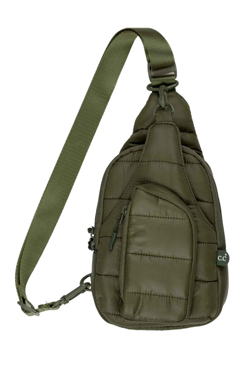 Olive C.C Solid Puffer Padding Sling Bag provides lightweight and convenient storage for everyday essentials. Its durable puffer padding and versatile sling design offer protection and comfort for on-the-go activities. Stay organized and stylish with this functional and reliable bag.