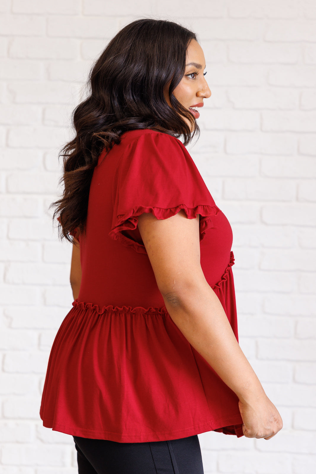 One Day Soon V-Neck Ruffle Detail Top - Charming Charlie