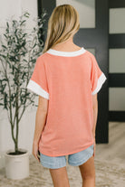 One Piece at a Time V-Neck Short Sleeve Top in Coral - Charming Charlie