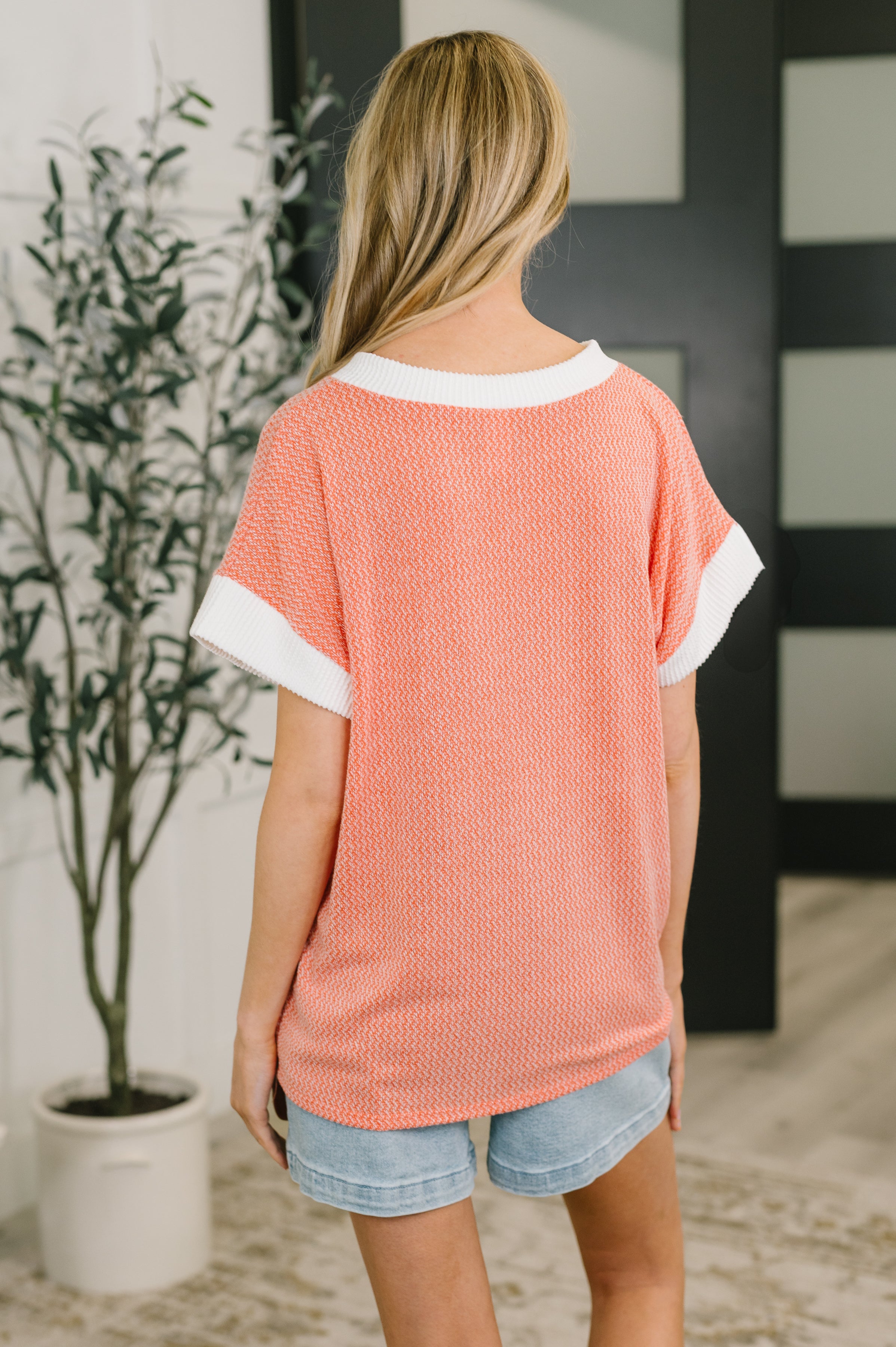 One Piece at a Time V-Neck Short Sleeve Top in Coral - Charming Charlie