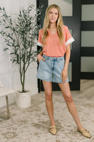 One Piece at a Time V-Neck Short Sleeve Top in Coral - Charming Charlie