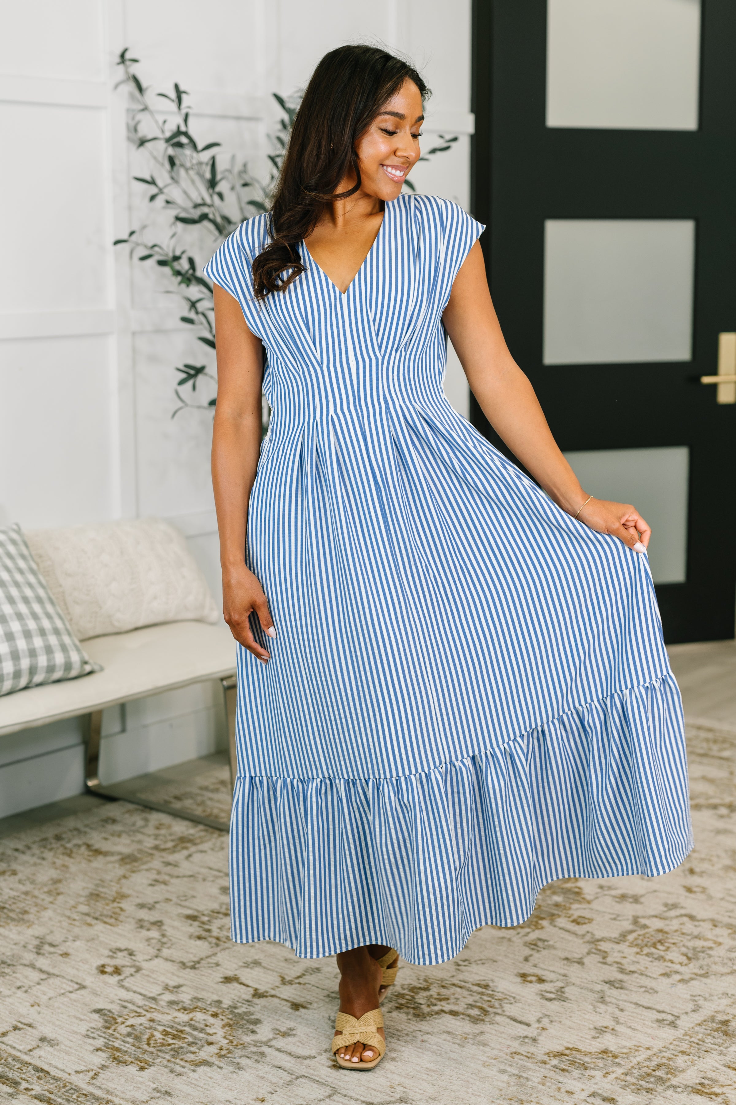 Only Chance Pleated Smock Waist Maxi Dress in Blue - Charming Charlie