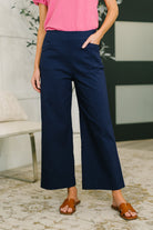 Only Pair High Waisted Wide Leg Bottoms in Navy - Charming Charlie