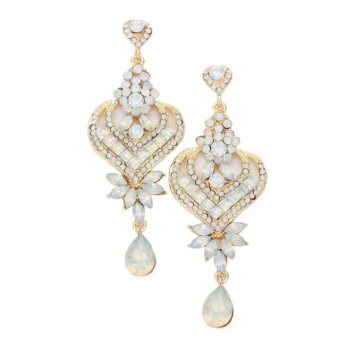 Opal White Glass Crystal Heart Teardrop Evening Earrings. Look like the ultimate fashionista with these Earrings! Add something special to your outfit ! special It will be your new favorite accessory. Perfect Birthday Gift, Anniversary Gift, Mother's Day Gift, Graduation Gift, Prom Jewelry, Just Because Gift, Thank you Gift.