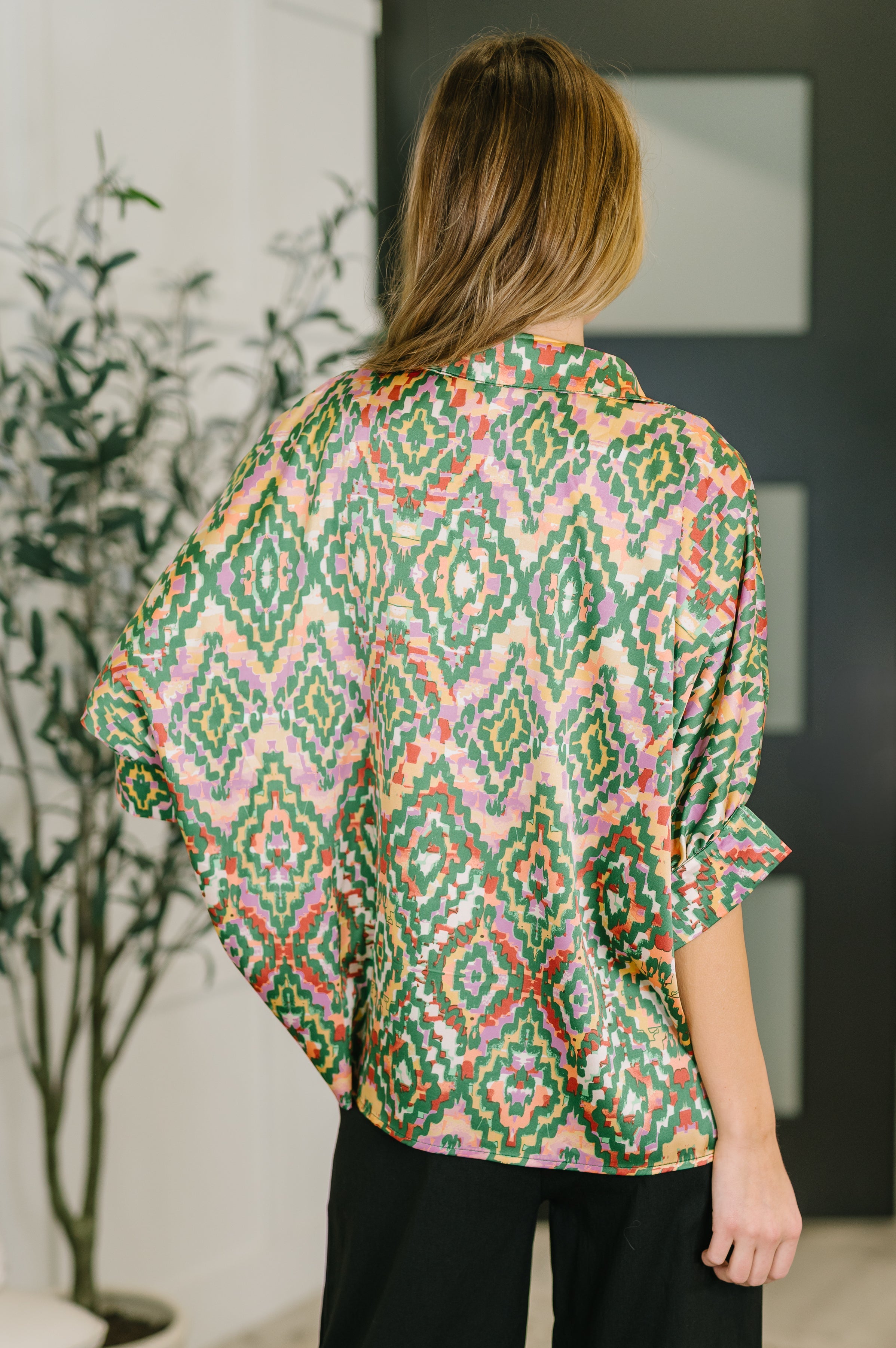 Optical Illusion Button Up Blouse - Charming Charlie