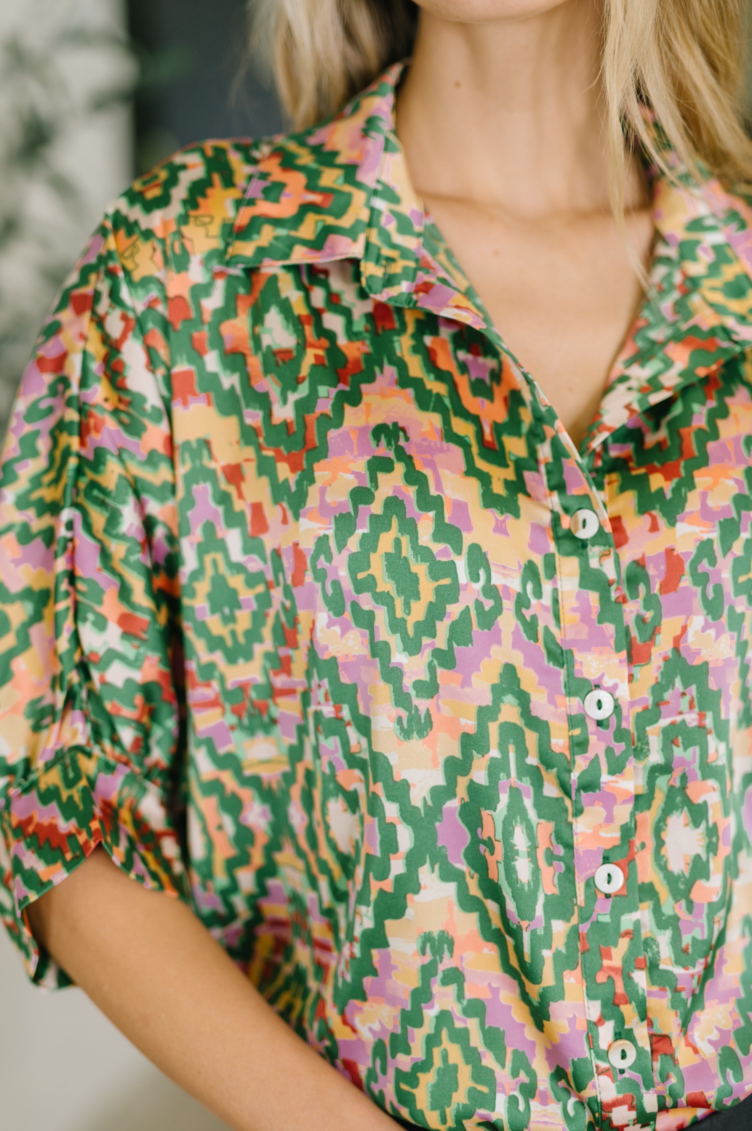 Optical Illusion Button Up Blouse - Charming Charlie