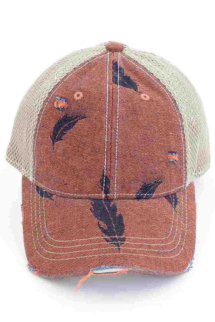 C.C LEAF MOTIF JACQUARD DENIM BASEBALL PONYCAP - Charming Charlie