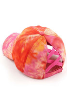 Orange C.C TIE DYE BASEBALL PONYCAP is a stylish addition to any outfit. Made with high-quality materials and a unique tie-dye design, it not only looks great but also offers protection from the sun. The adjustable ponytail hole allows for comfortable wear. Upgrade your style game with this must-have accessory.