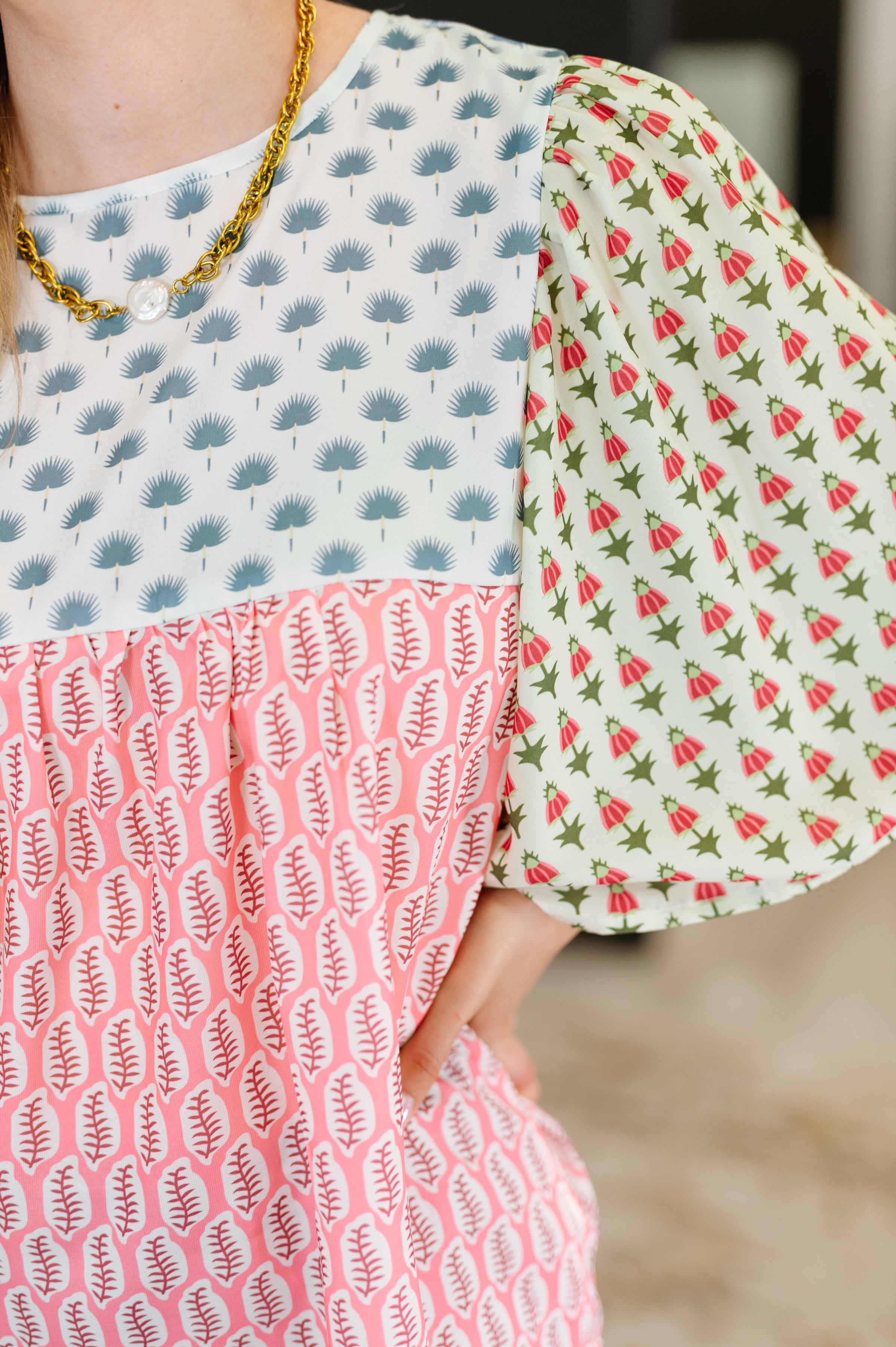 Outside Advantage Mixed Print Boho Blouse - Charming Charlie