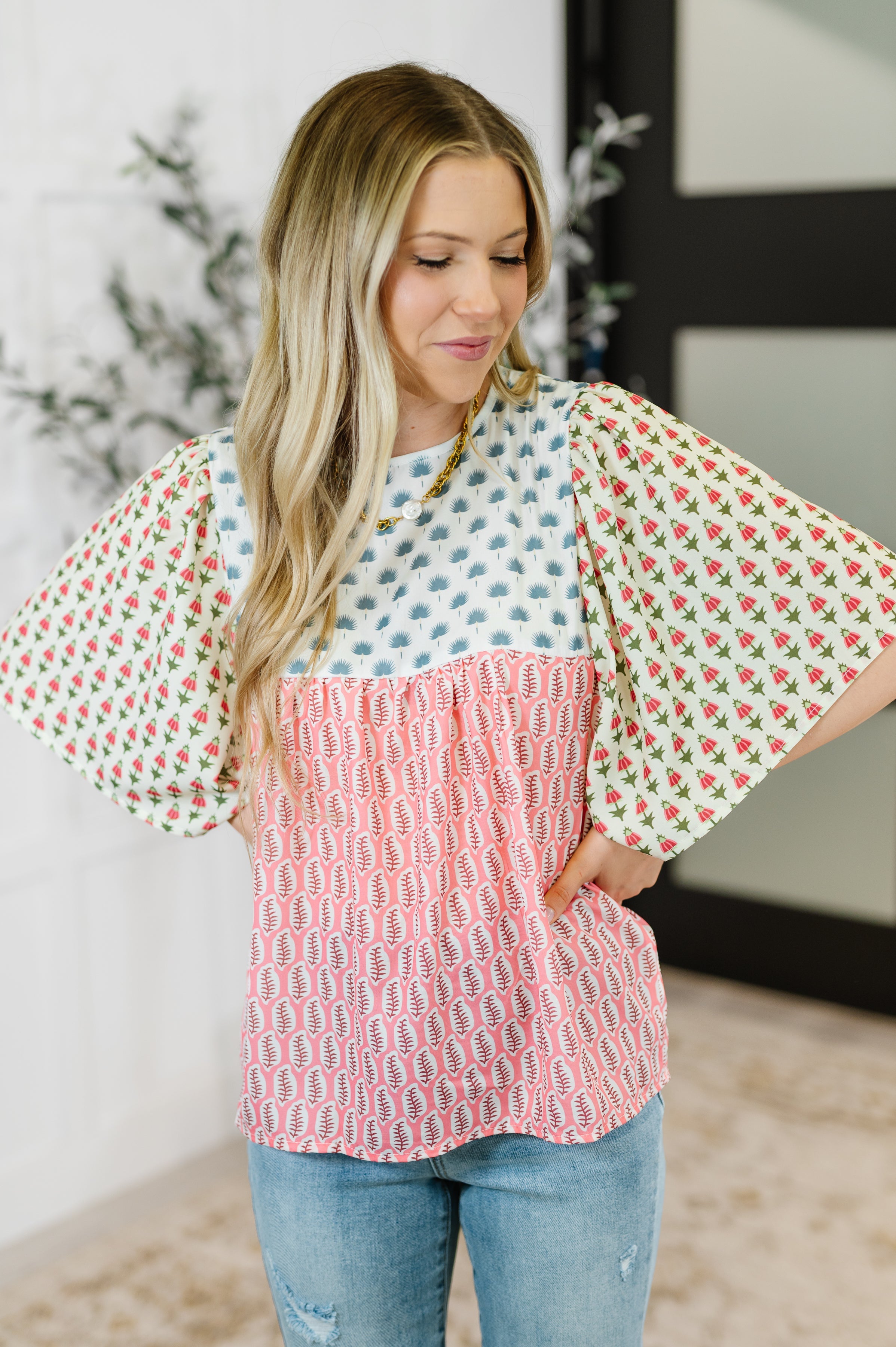 Outside Advantage Mixed Print Boho Blouse - Charming Charlie