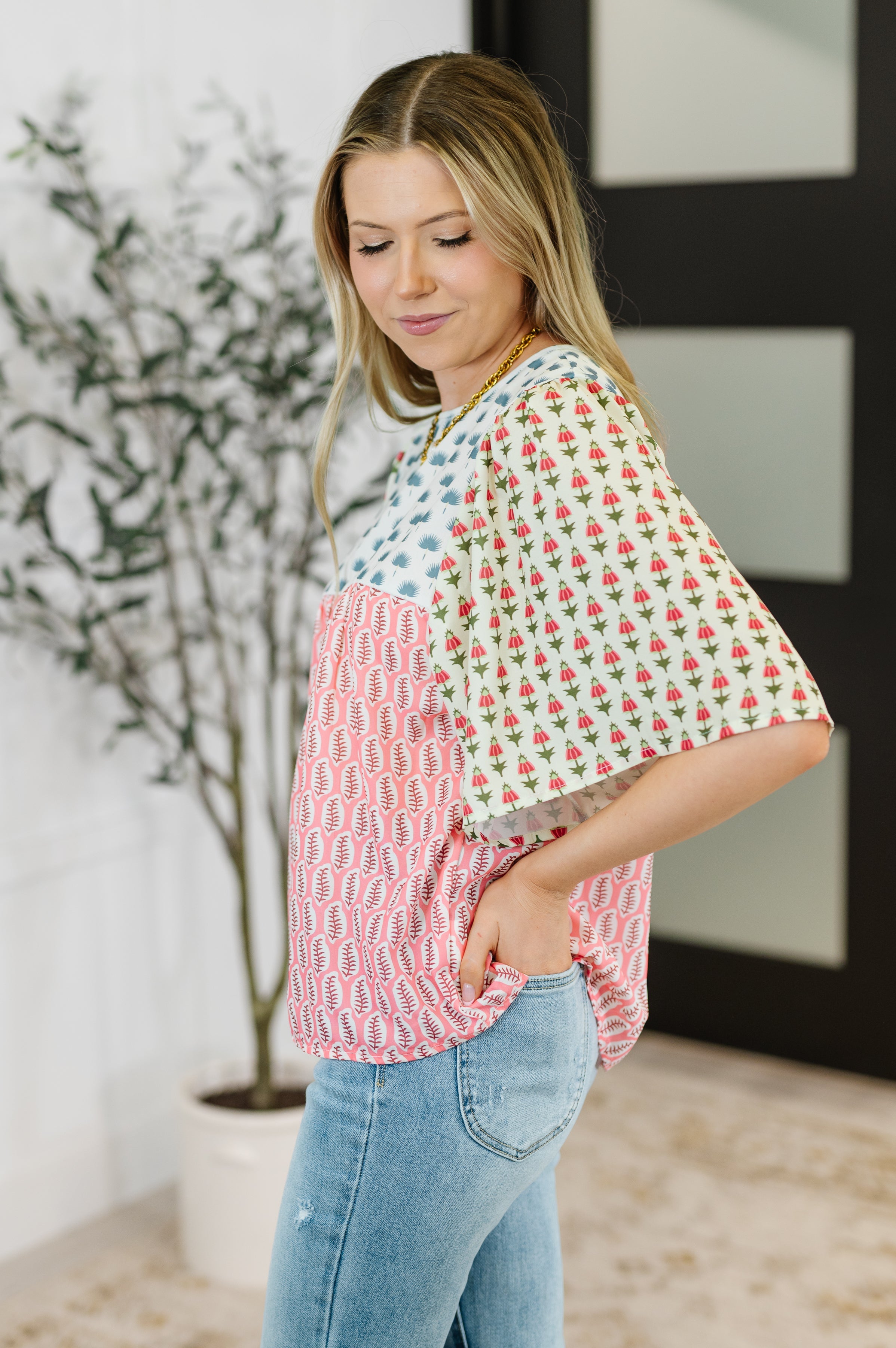 Outside Advantage Mixed Print Boho Blouse - Charming Charlie