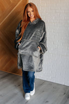 Oversized Velour Blanket Hoodie in Gray - Charming Charlie