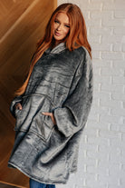 Oversized Velour Blanket Hoodie in Gray - Charming Charlie