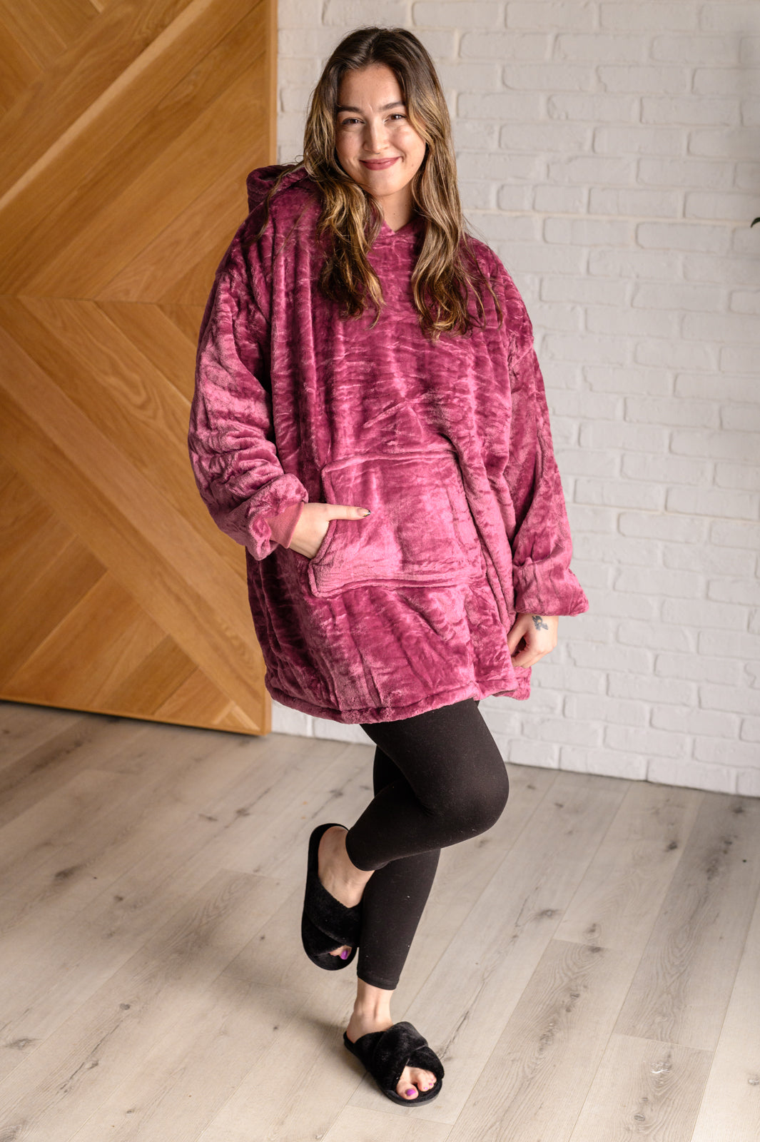 Oversized Velour Blanket Hoodie in Purple - Charming Charlie