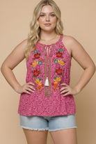 Boho Blooms Embroidered Halter Top in Fuchsia - Charming Charlie