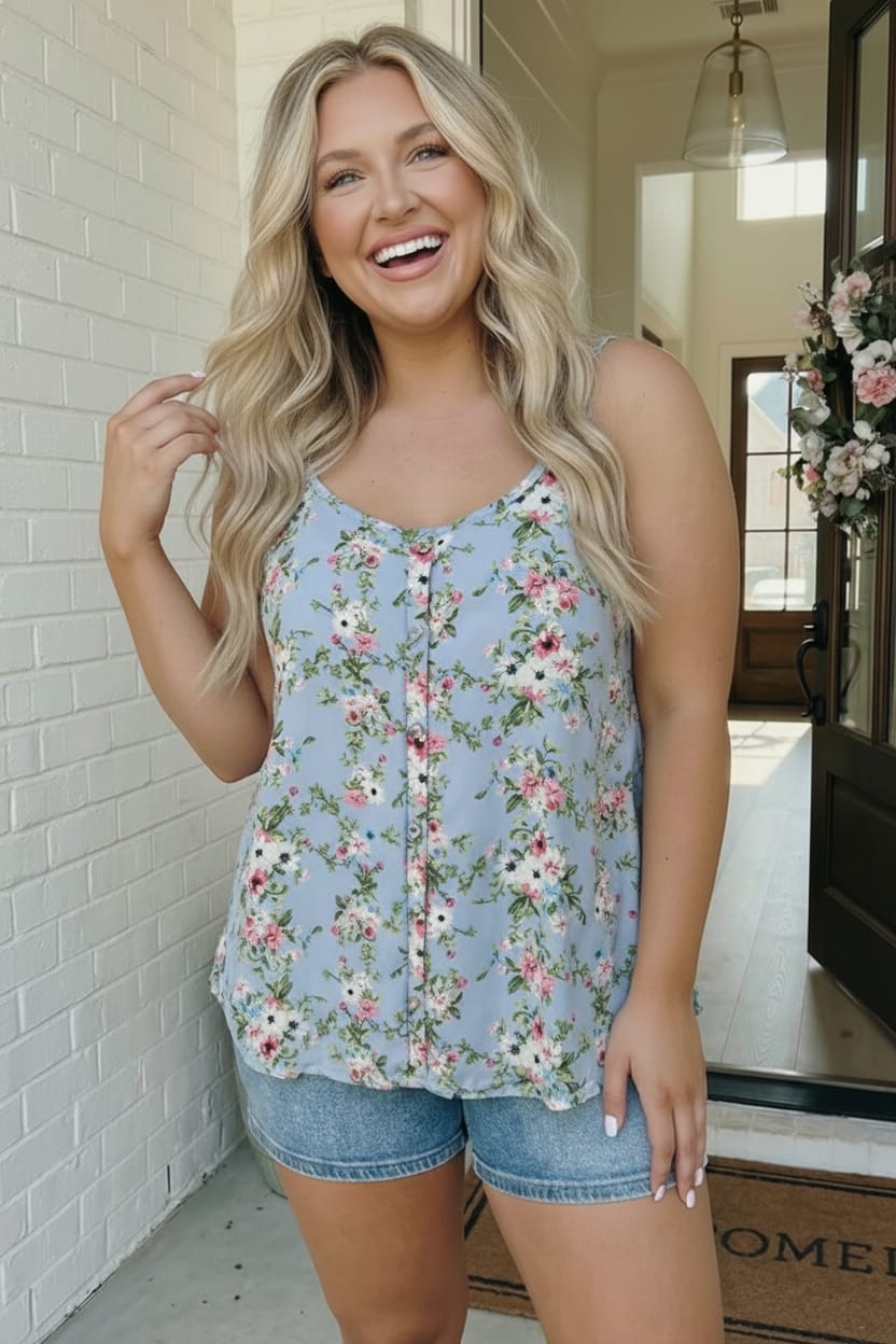 Garden Party Ready Floral Button Tank - Charming Charlie
