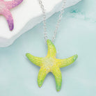 Green, Silver Starfish Colored Metal Pendant Necklace