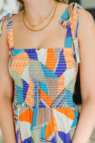 Paint Me Pretty Square Neck Dress in Lime, Blue and Tangerine - Charming Charlie