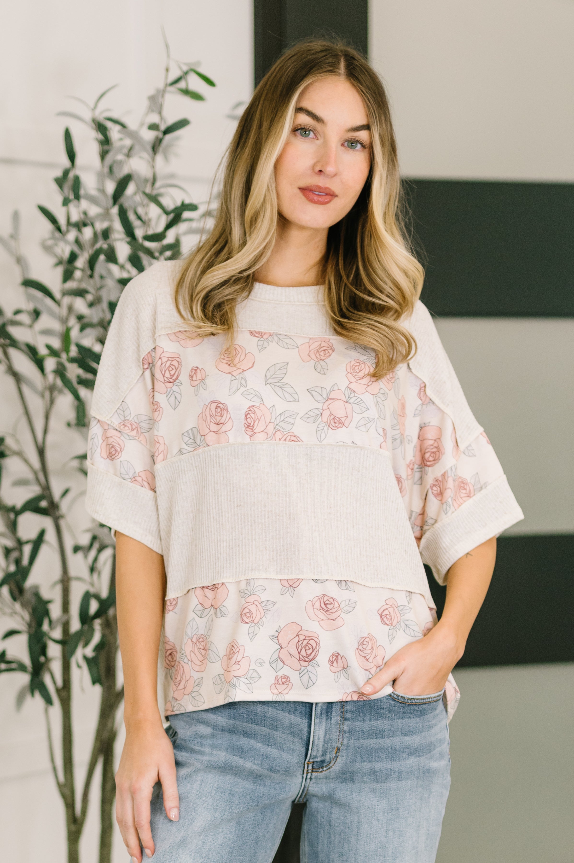 Painting the Roses Color Block Relaxed Top - Charming Charlie