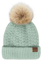 Pale Mint C.C Smocking Stitch Pattern Pom Beanie Hat, Warm Winter Beanie Hat; before running out the door into the cool air, you’ll want to reach for this toasty beanie to keep you incredibly warm. Comfortable beanie keep your head and ear warm during the winter. Awesome winter gift accessory!  This smocking stitch pattern pom beanie can be worn both casual and sophisticated wear and also perfect for outdoor fashion, including biking, camping, ice skating, snowboarding, running and more.