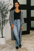Pamper Travel Hooded Cardigan in Charcoal - Charming Charlie