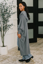 Pamper Travel Hooded Cardigan in Charcoal - Charming Charlie