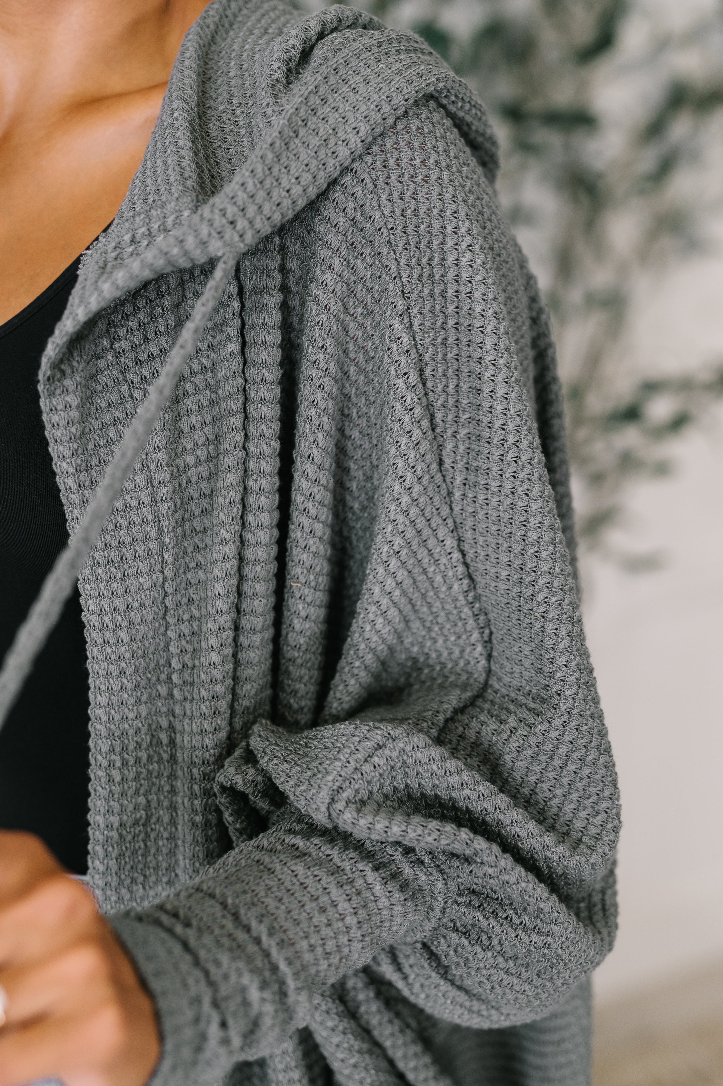 Pamper Travel Hooded Cardigan in Charcoal - Charming Charlie