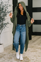 Pamper Travel Hooded Cardigan in Olive - Charming Charlie