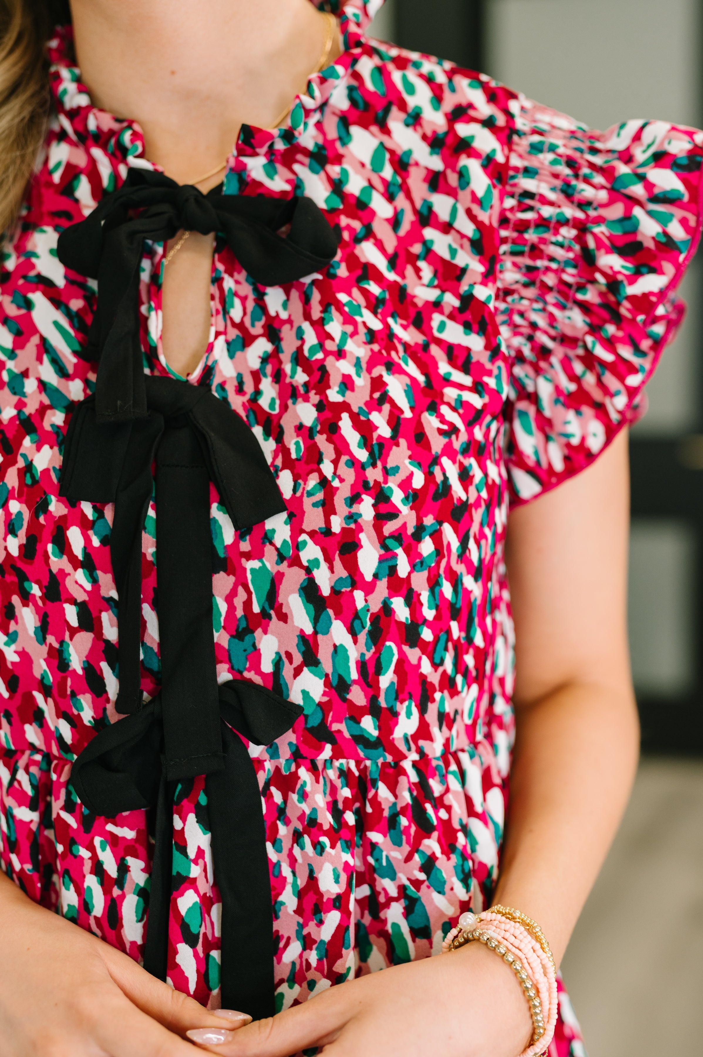 Pattern Pending Bow Detail Dress in Fuchsia and Black - Charming Charlie