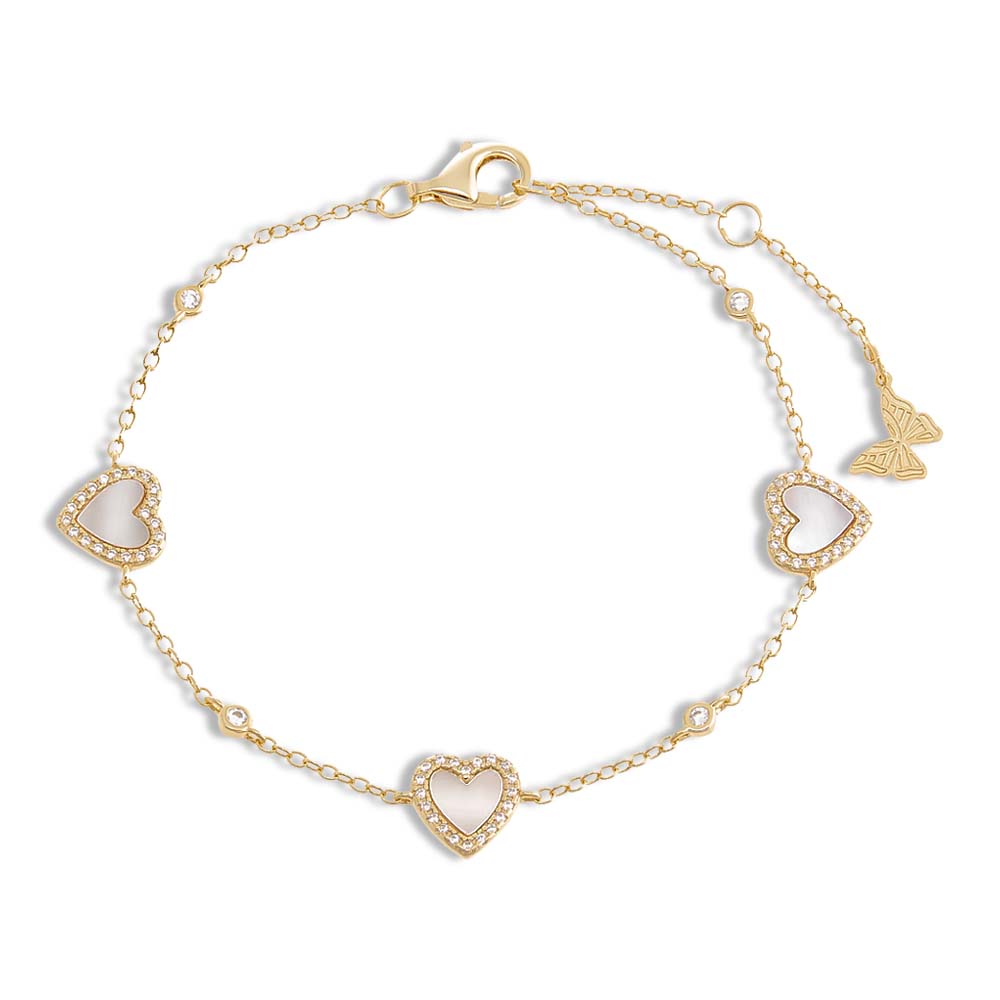 Mother of Pearl Pavé Multi Heart Stone Bracelet - Adina's Jewels