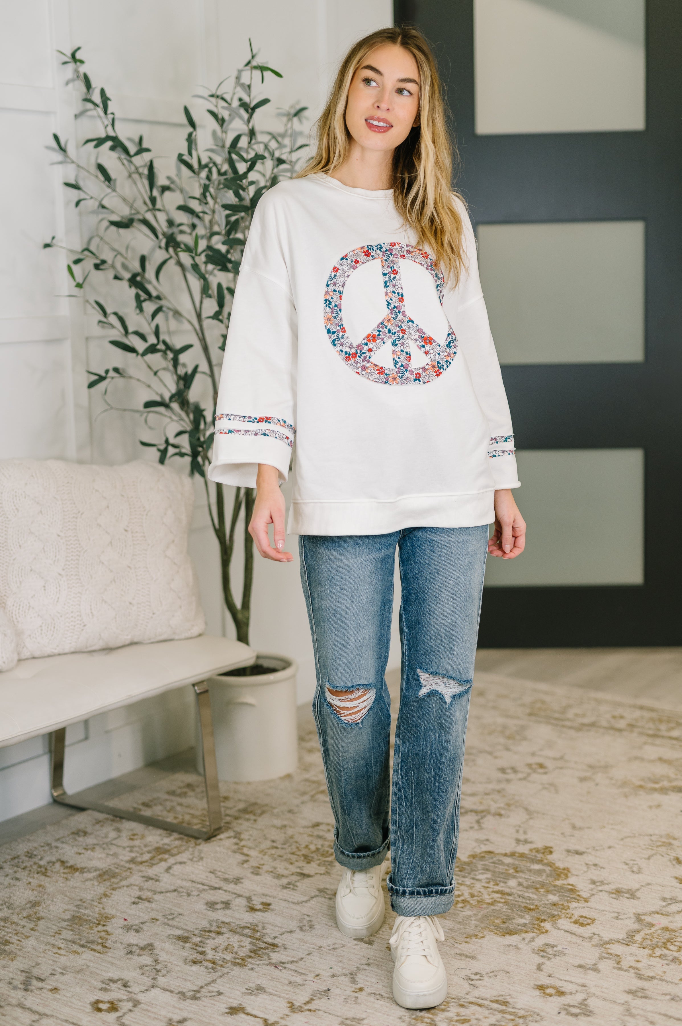 Peace, Love, and Flowers Peace Sign Top - Charming Charlie