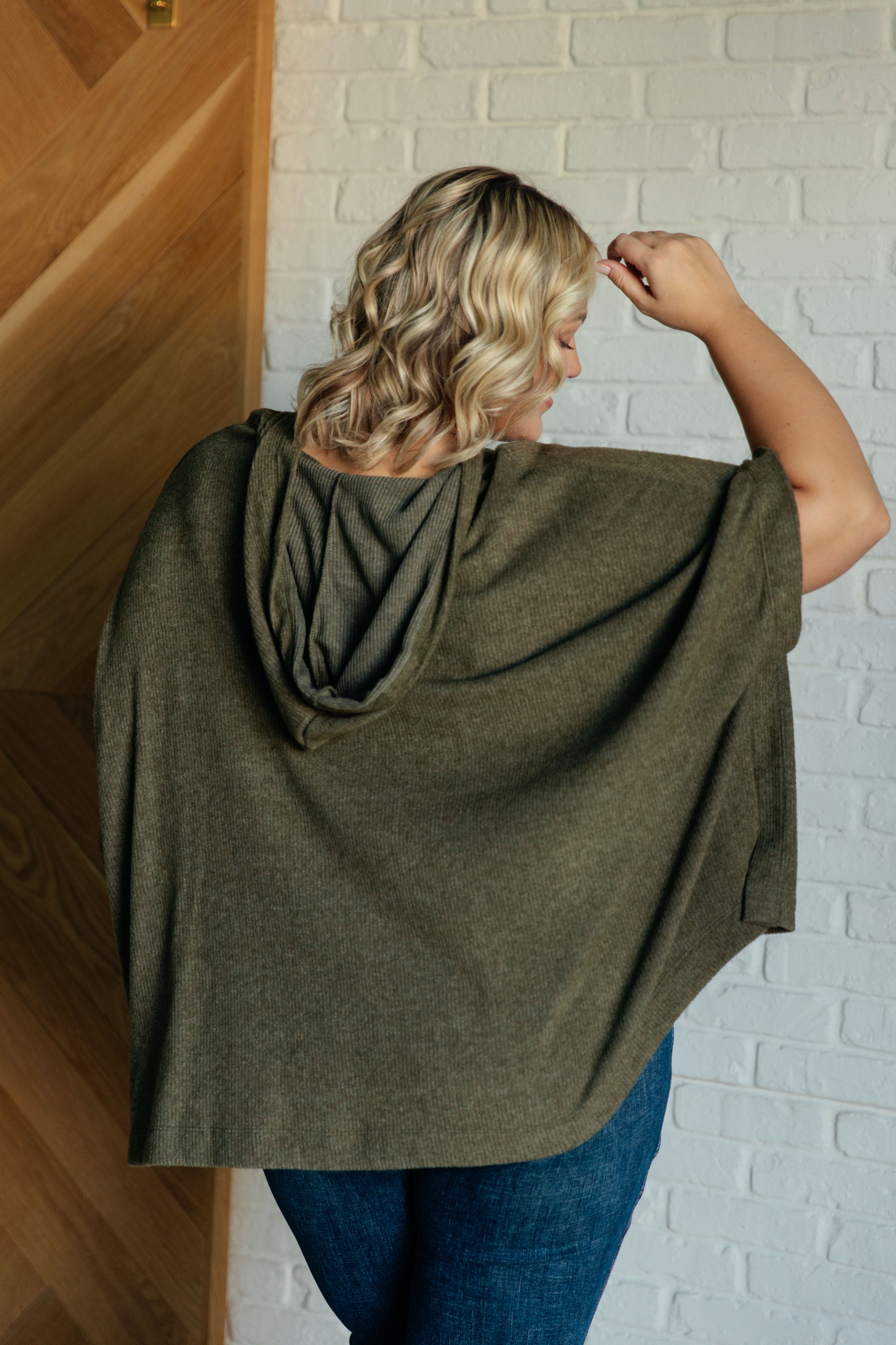 Perfectly Poised Hooded Poncho in Olive - Charming Charlie