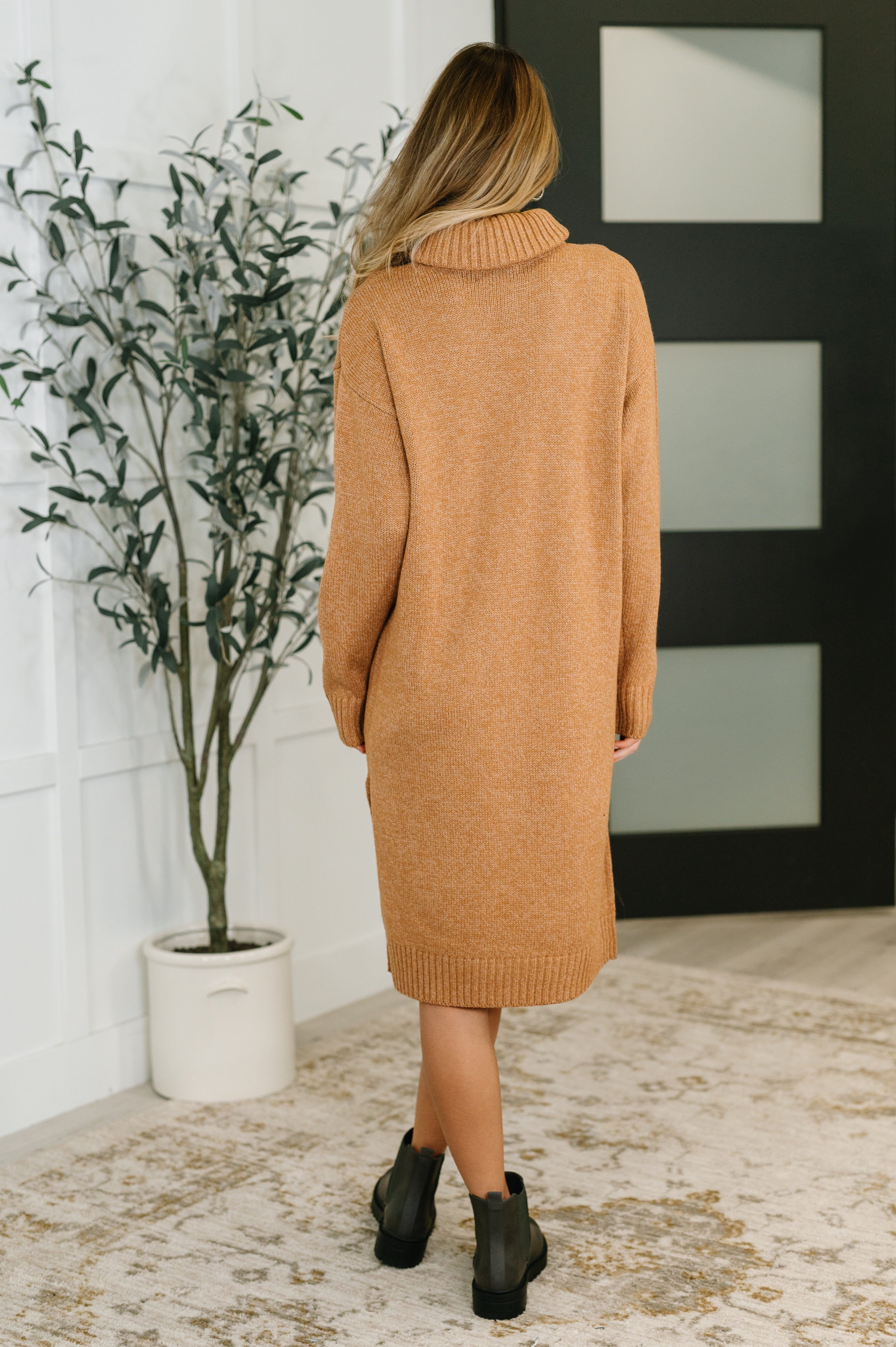 Personal Assistant Turtleneck Dress in Deep Camel - Charming Charlie