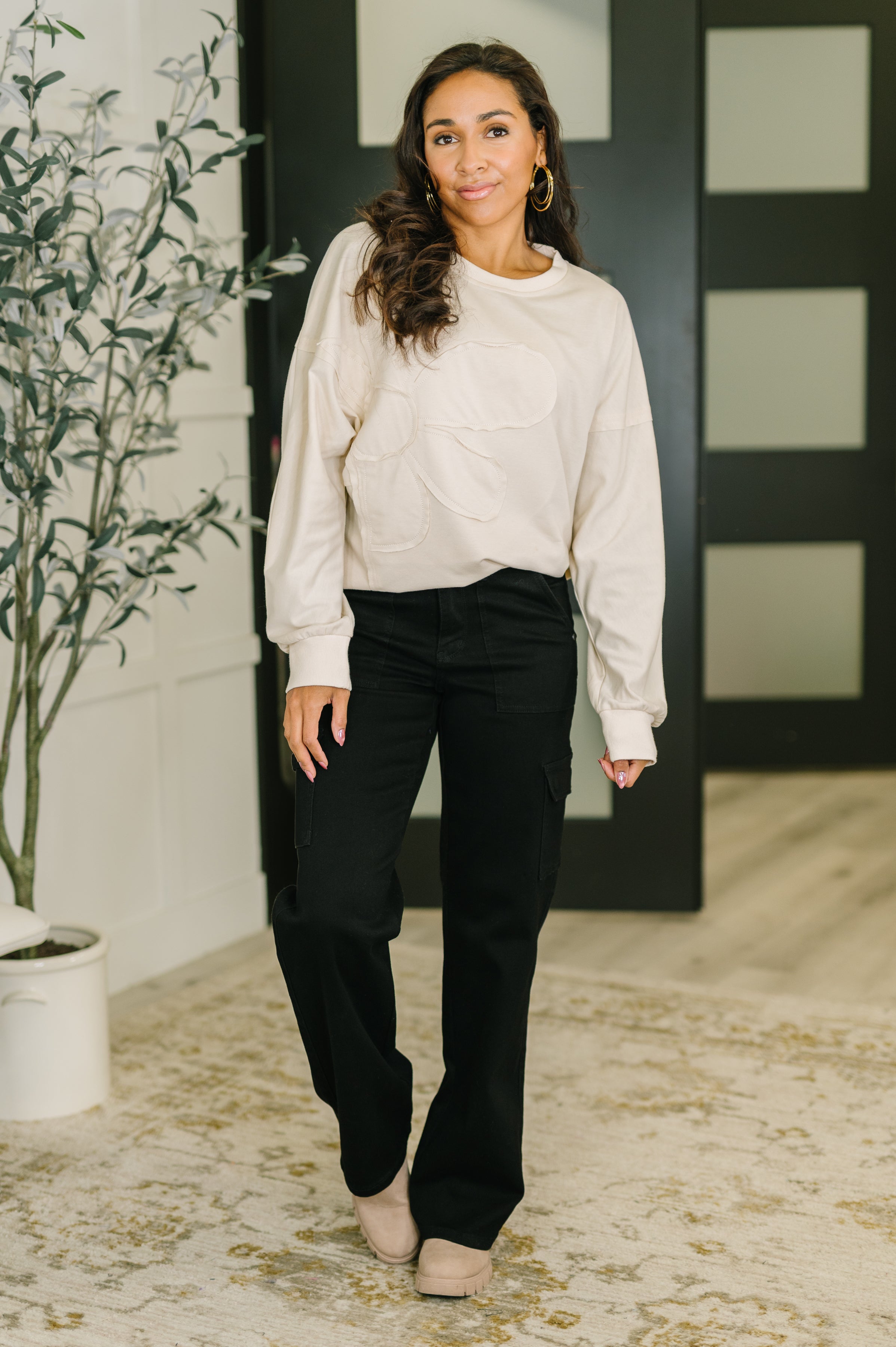Petal Poise Floral Applique Pullover in Neutral - Charming Charlie
