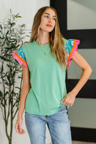 Petals & Poise Floral Flutter Sleeve Top in Green - Charming Charlie