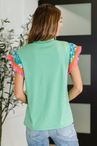Petals & Poise Floral Flutter Sleeve Top in Green - Charming Charlie