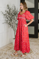 Petals & Promises V-Neck Dress in Red Multi - Charming Charlie