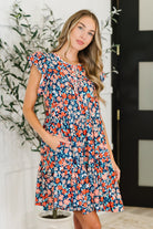 Petal to the Metal Flutter Sleeve Dress in Navy/Coral - Charming Charlie