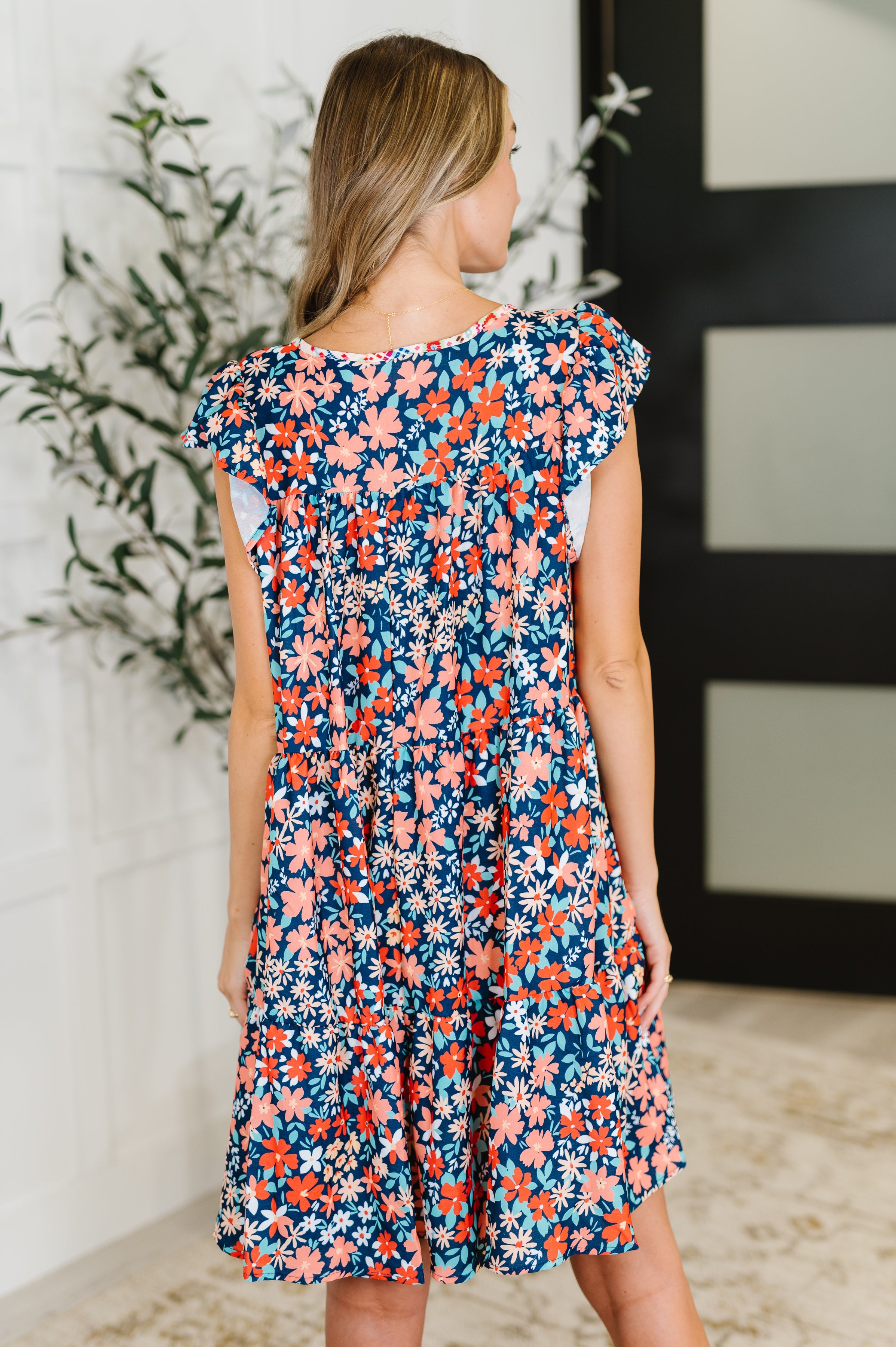 Petal to the Metal Flutter Sleeve Dress in Navy/Coral - Charming Charlie