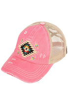 Pink C.C AZTEC PATCH DISTRESSED PONY CAP is a stylish and versatile accessory that combines functionality with fashion. Made of high-quality materials, it features an eye-catching aztec patch design and a distressed finish for a trendy look. Stay protected from the sun and add a touch of personality to your outfit with this must-have cap.