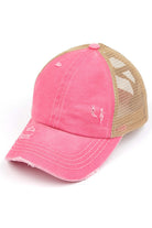 Pink C.C BASEBALL PONYCAP is a stylish and functional cap that combines the classic look of a baseball cap with the convenience of a ponytail holder. Made with high-quality materials and a comfortable fit, this cap is perfect for any outdoor activity. Stay cool and protected with the C.C BASEBALL PONYCAP.