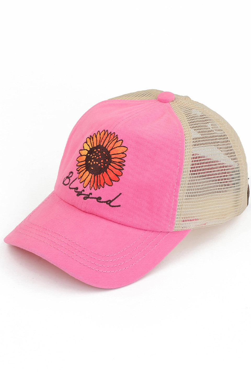 Pink C.C DAISY PATCH BLESSED PONY CAP is the perfect accessory for any ponytail! With the bonus of a daisy patch, this cap not only keeps you in style but also adds a touch of femininity to your look. Keep your hair out of your face and elevate your outfit with this cap.