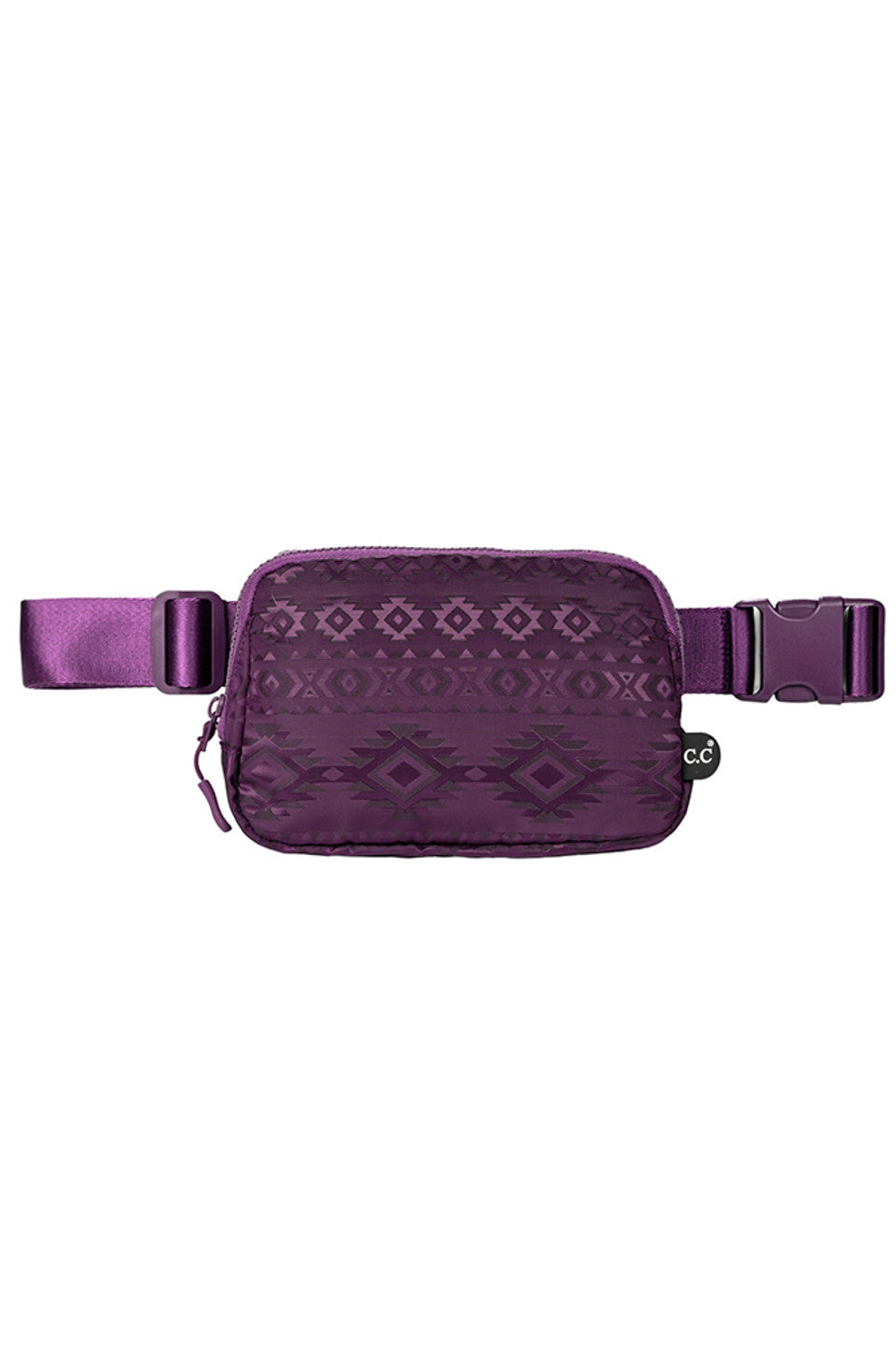 Plum C.C South Western Pattern Fanny Pack combines style and functionality in one compact accessory. With a unique South Western pattern, this fanny pack is perfect for both casual and outdoor adventures. Keep all your essentials close by and hands-free with this must-have accessory.