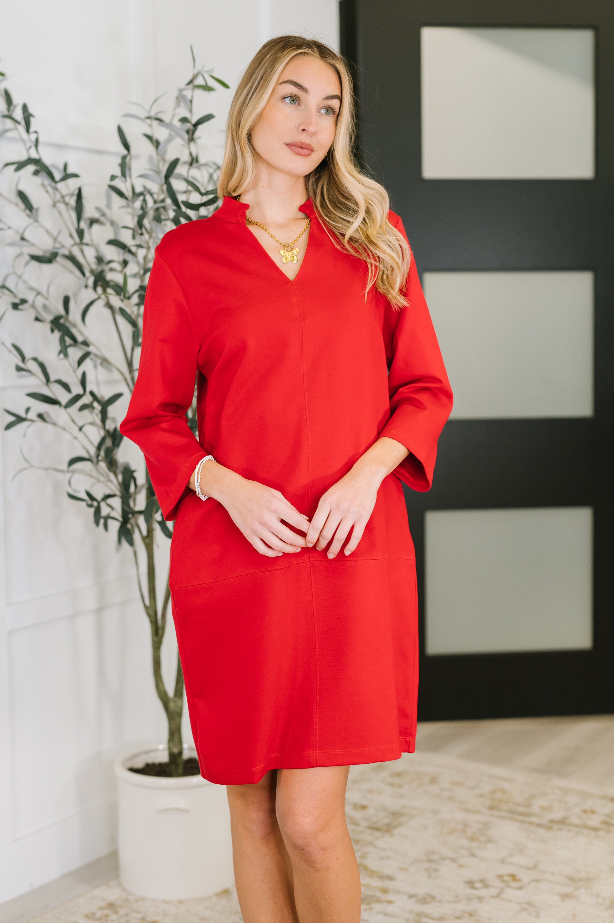 Portfolio Quarter Sleeve Dress in Red - Charming Charlie
